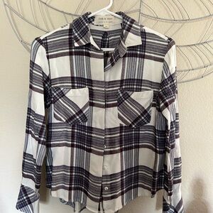 Purple and cream plaid shirt